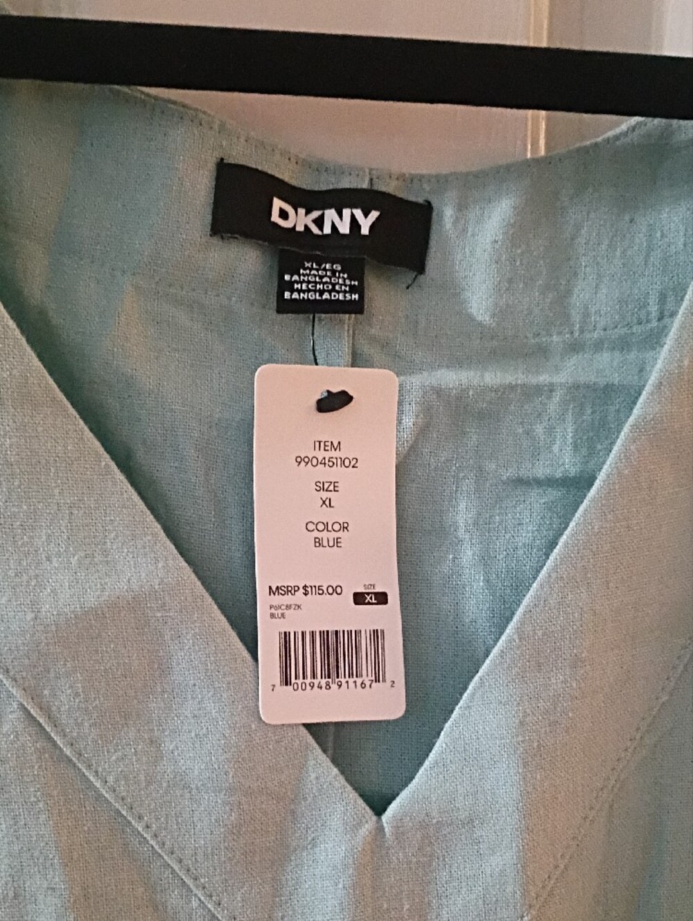 DKNY Light Aqua V-Neck Sleeveless Midi Dress - Picture 2 of 4